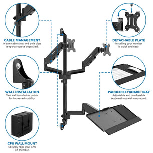 Black Wall Mounted Desk - Dual Monitor Wall Mount Workstation - Mount-It! - MI-7992 Black Wall Mounted Desk - Dual Monitor Wall Mount Workstation - Mount-It! - MI-7992