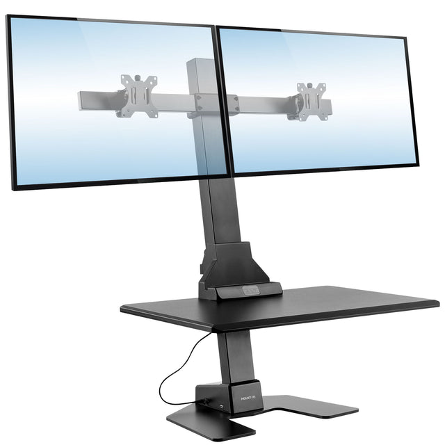 Black Desk Converters - Electric Sit-Stand Desk Converter for 2 Monitors - Mount-It! - MI-7952