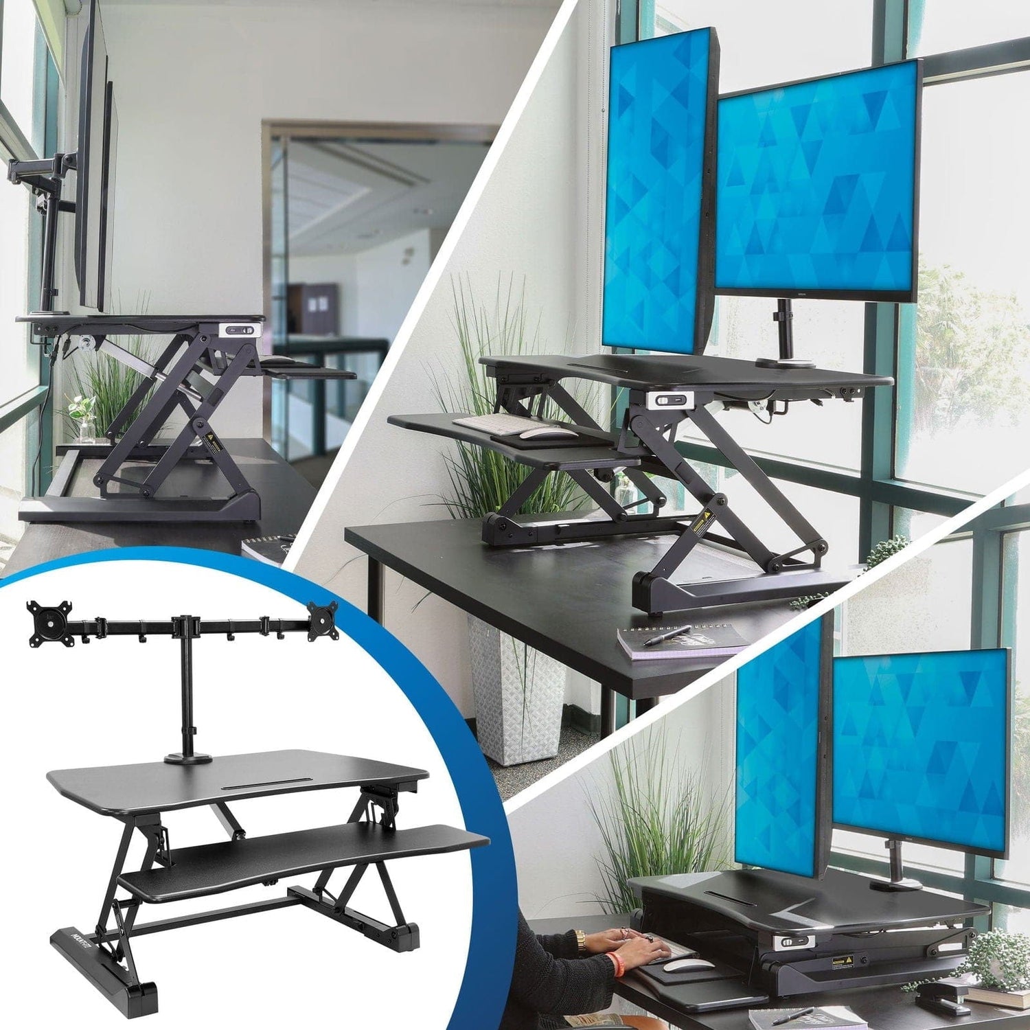 Black Desk Converters - Electric Sit-Stand Desk Converter with Dual Monitor Mount - Mount-It! - MI-8053