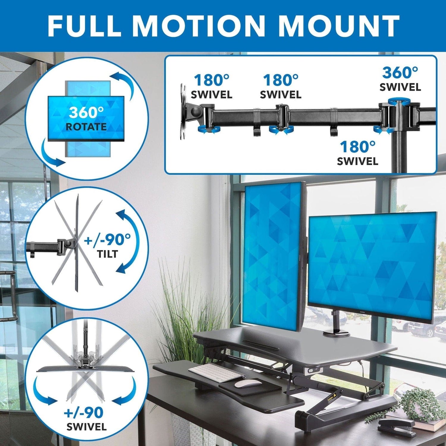 Black Desk Converters - Electric Sit-Stand Desk Converter with Dual Monitor Mount - Mount-It! - MI-8053
