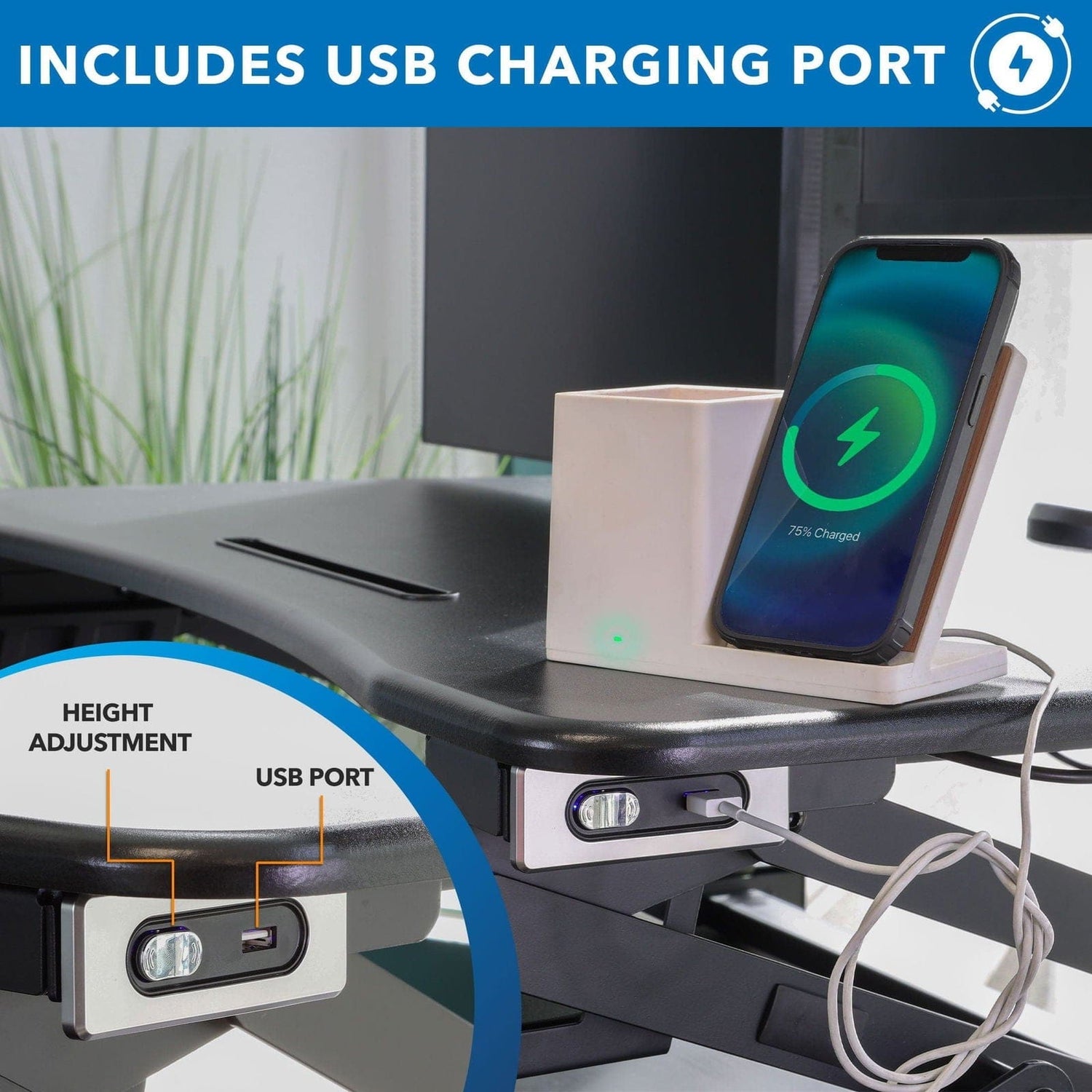 Black Desk Converters - Electric Sit-Stand Desk Converter with Dual Monitor Mount - Mount-It! - MI-8053