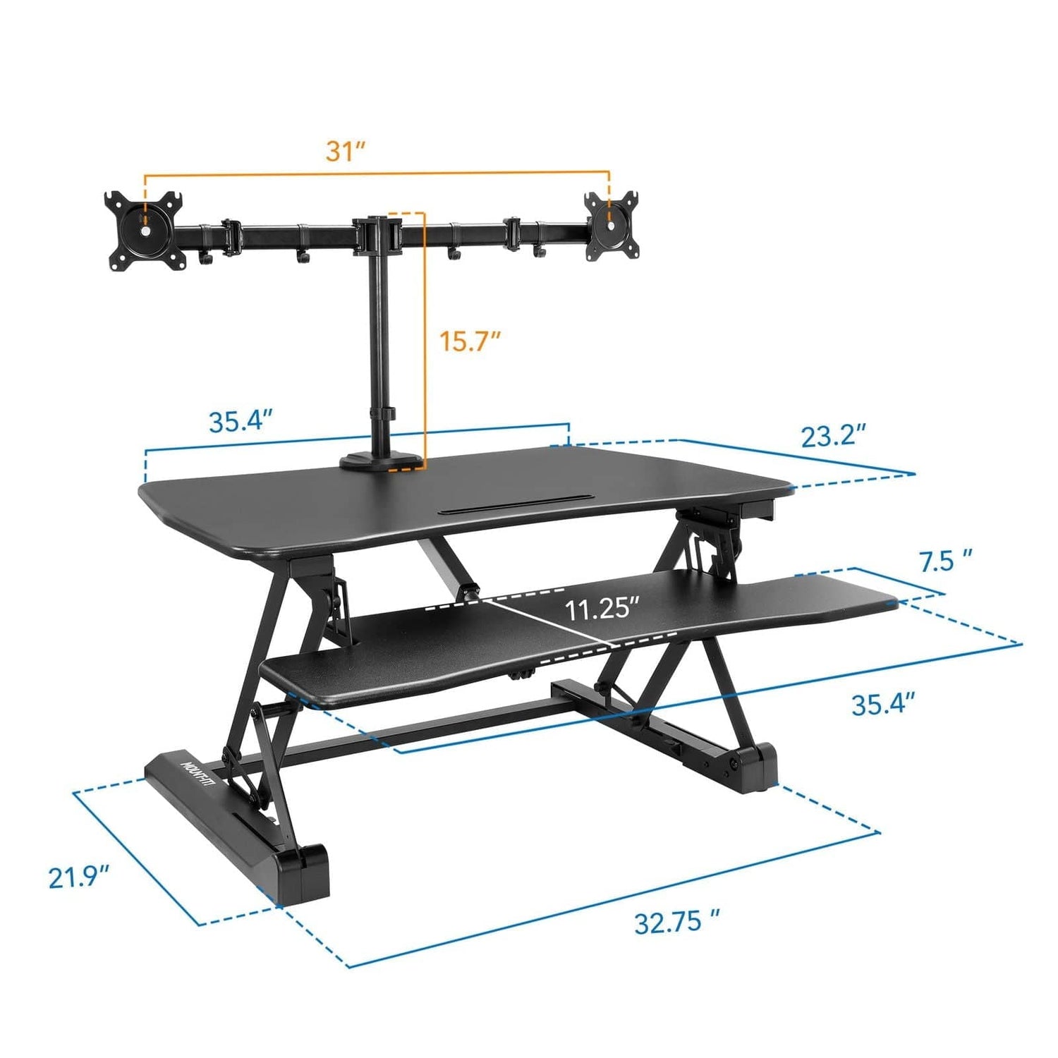 Black Desk Converters - Electric Sit-Stand Desk Converter with Dual Monitor Mount - Mount-It! - MI-8053