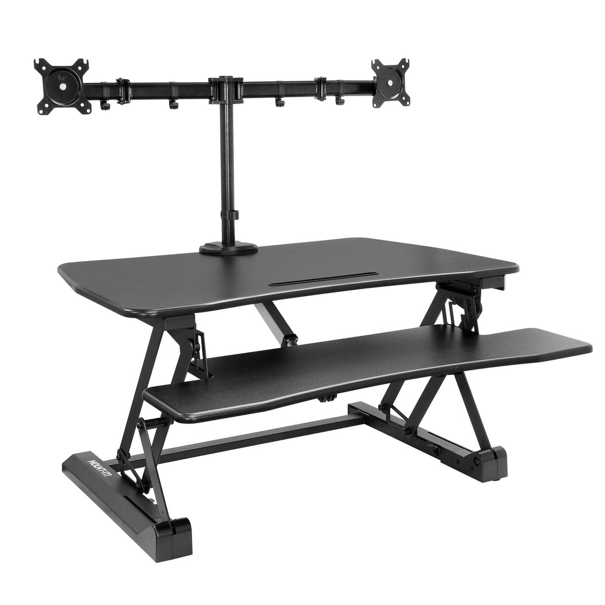 Electric Sit-Stand Desk Converter with Dual Monitor Mount Black Desk Converters - Electric Sit-Stand Desk Converter with Dual Monitor Mount - Mount-It! - MI-8053