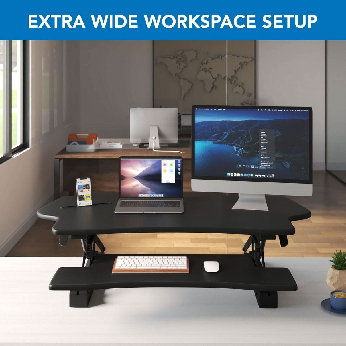Black Desk Converters - Extra Wide Height Adjustable Standing Desk Converter - Mount-It! - MI-7925