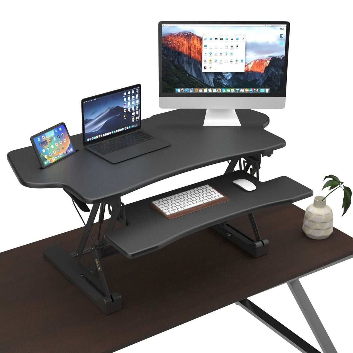 Black Desk Converters - Extra Wide Height Adjustable Standing Desk Converter - Mount-It! - MI-7925