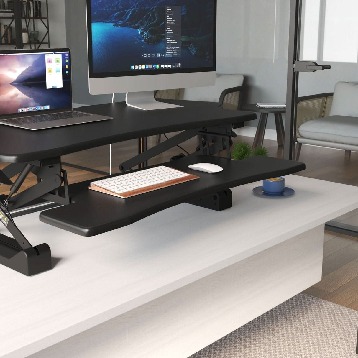 Black Desk Converters - Extra Wide Height Adjustable Standing Desk Converter - Mount-It! - MI-7925
