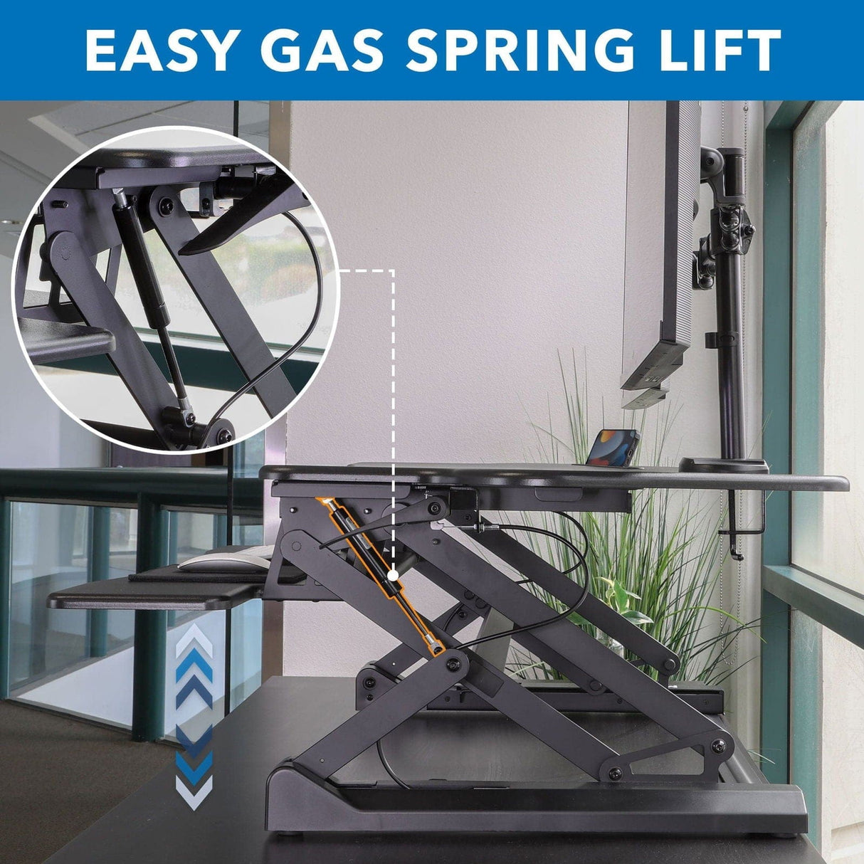 Extra Wide Sit-Stand Desk Converter with Dual Monitor Mount Black Desk Converters - Extra Wide Sit-Stand Desk Converter with Dual Monitor Mount - Mount-It! - MI-8052