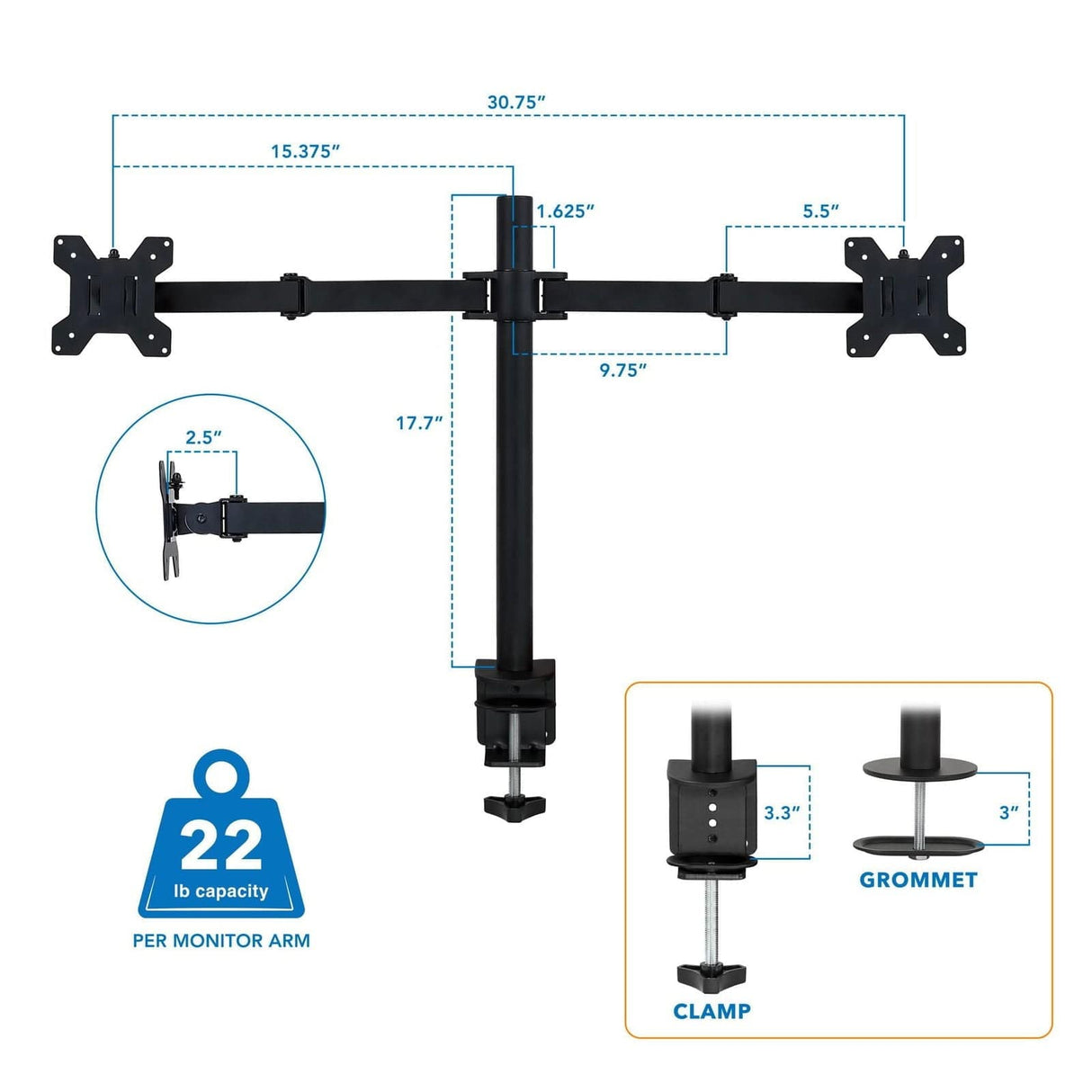 Full Motion Dual Monitor Desk Mount Black Monitor Mount - Full Motion Dual Monitor Desk Mount - Mount-It! - MI-2752