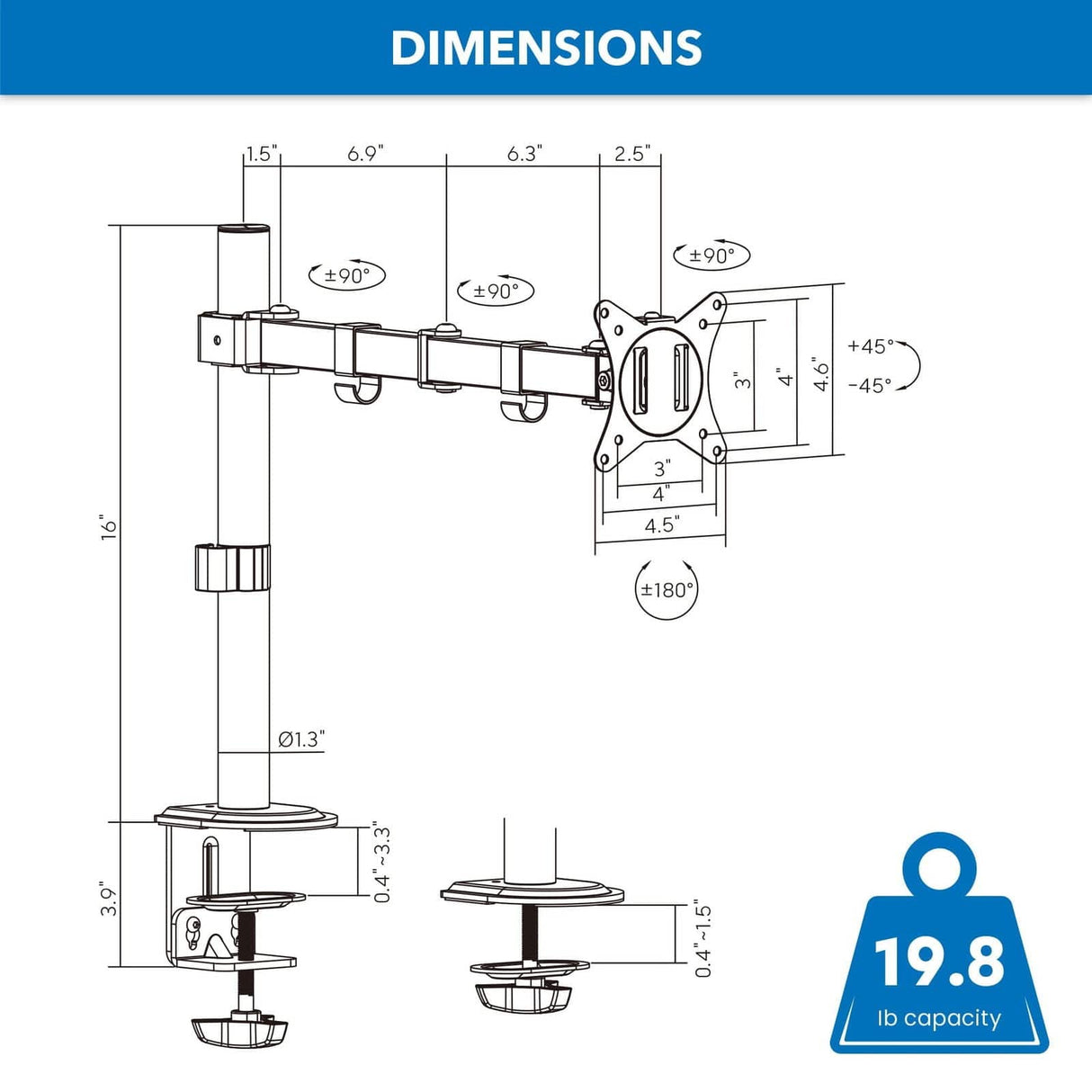 Full Motion Monitor Mount Black Monitor Mount - Full Motion Monitor Mount - Mount-It! - MI-2751