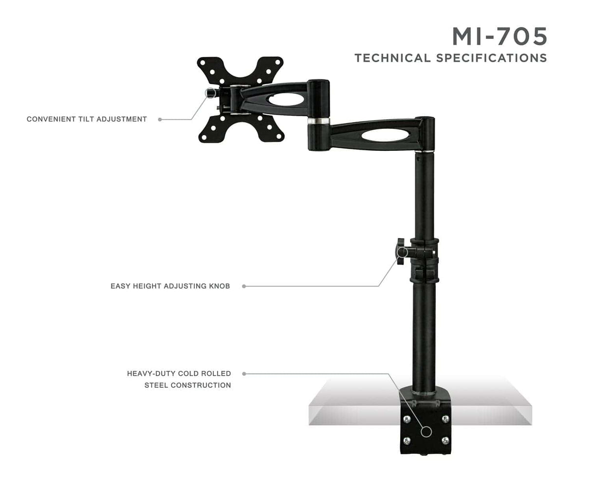 Full Motion Single Monitor Desk Mount Black Monitor Mount - Full Motion Single Monitor Desk Mount - Mount-It! - MI-705