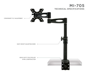 Black Monitor Mount - Full Motion Single Monitor Desk Mount - Mount-It! - MI-705 Black Monitor Mount - Full Motion Single Monitor Desk Mount - Mount-It! - MI-705