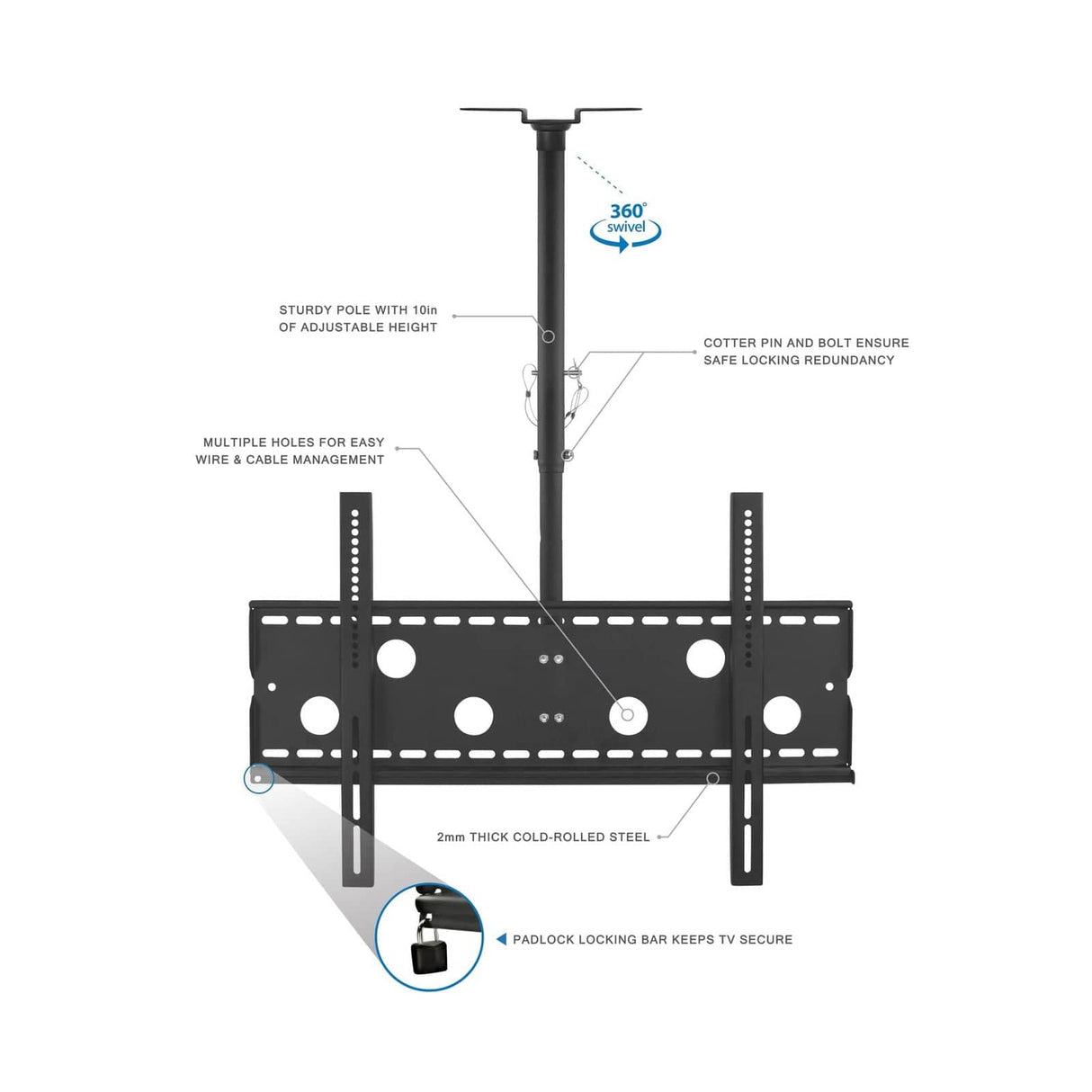 Full-Motion TV Ceiling Mount Black TV Mount - Full-Motion TV Ceiling Mount - Mount-It! - MI-501B