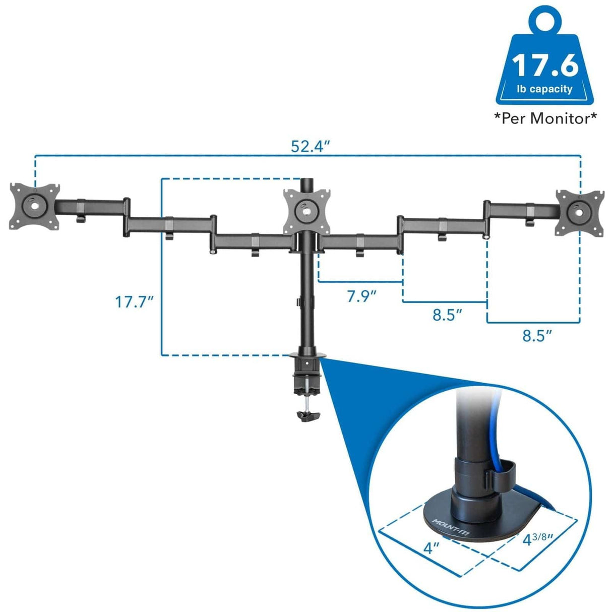 Fully Adjustable Triple Computer Monitor Mount Black Monitor Mount - Fully Adjustable Triple Computer Monitor Mount - Mount-It! - MI-1753