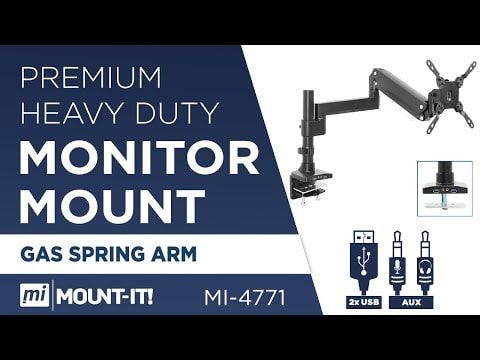 Black Monitor Mount - Heavy Duty Monitor Desk Mount w/ USB & Multimedia Ports - Mount-It! - MI-4771