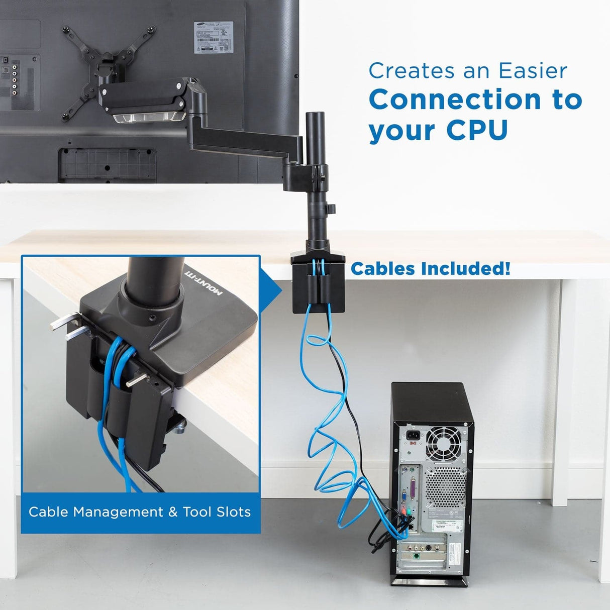 Heavy Duty Monitor Desk Mount w/ USB & Multimedia Ports Black Monitor Mount - Heavy Duty Monitor Desk Mount w/ USB & Multimedia Ports - Mount-It! - MI-4771