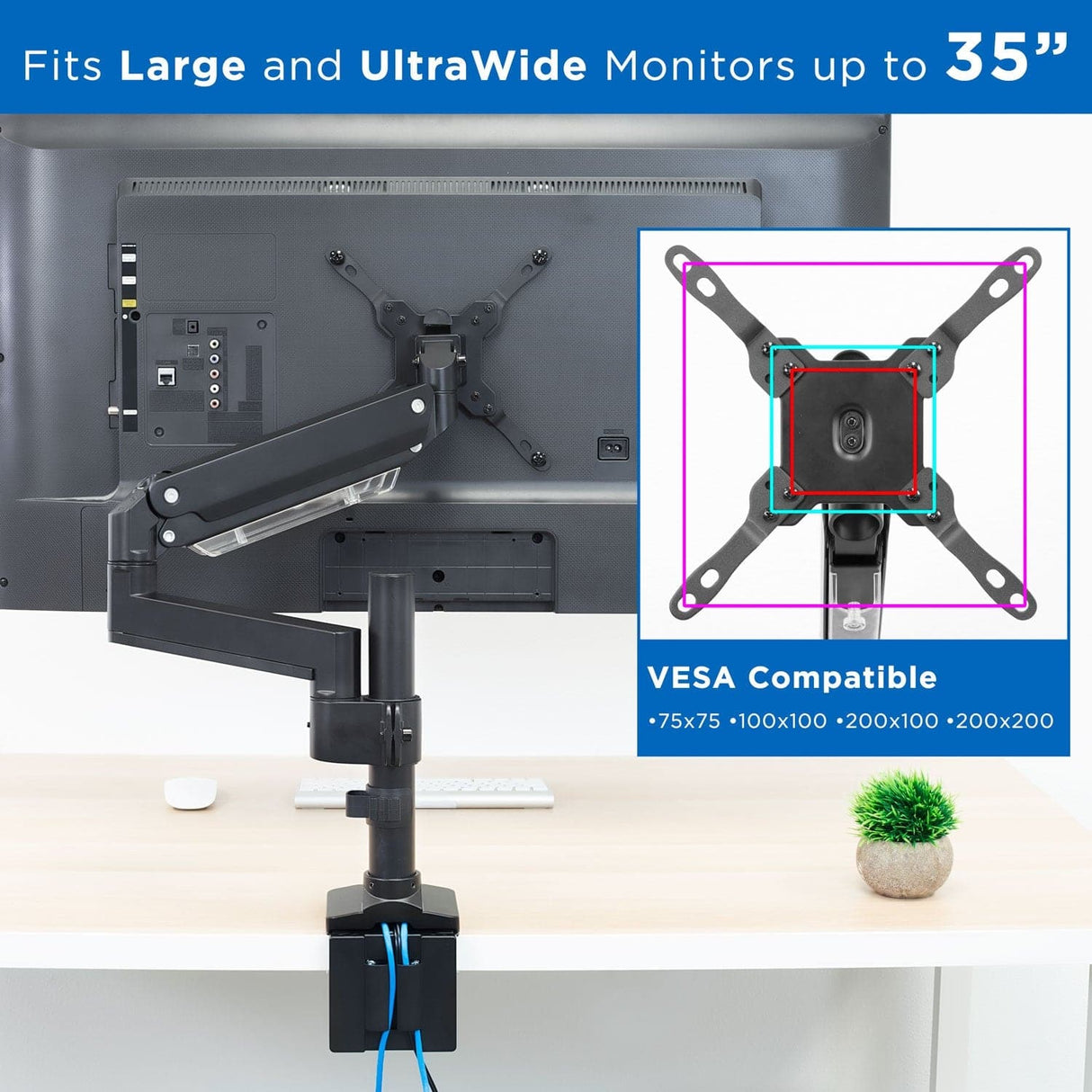 Heavy Duty Monitor Desk Mount w/ USB & Multimedia Ports Black Monitor Mount - Heavy Duty Monitor Desk Mount w/ USB & Multimedia Ports - Mount-It! - MI-4771