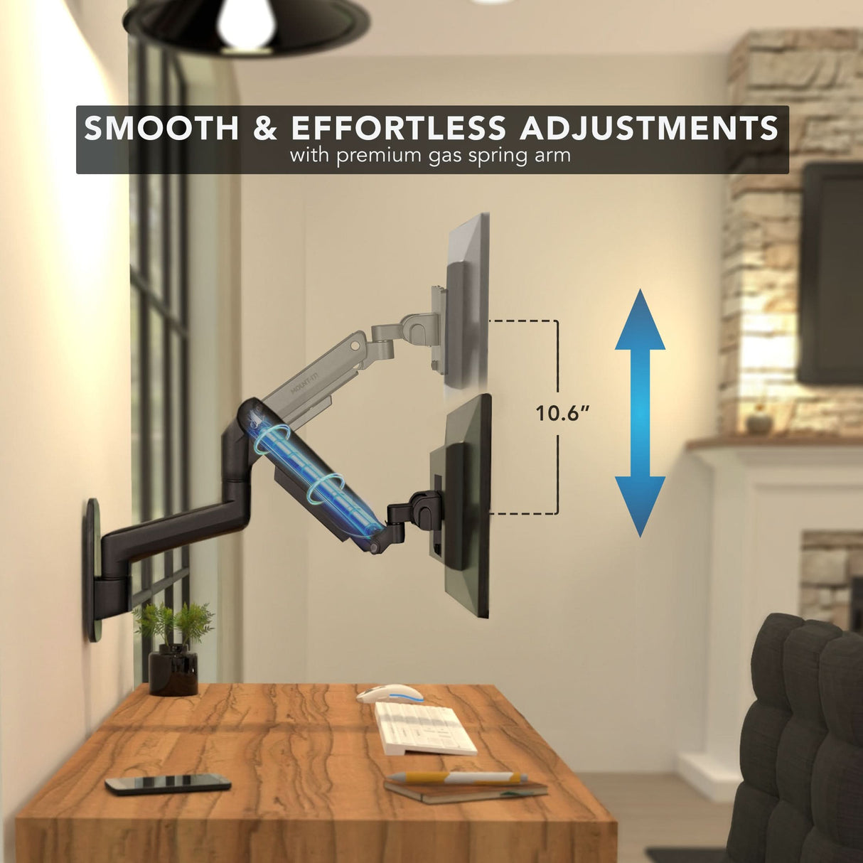 Black Monitor Mount - Heavy-Duty Monitor Wall Mount with Gas Spring Arm - Mount-It! - MI-12009