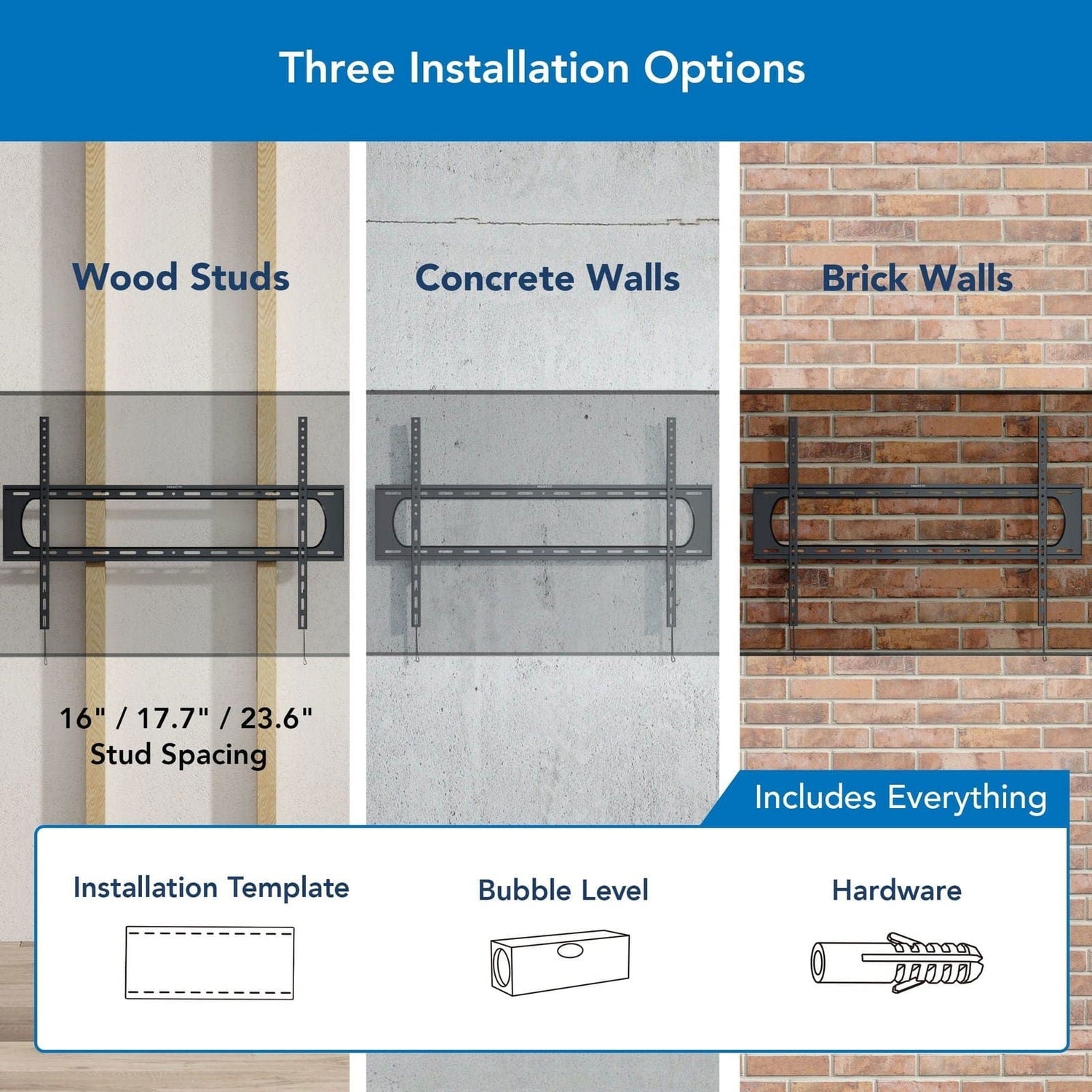 Black TV Mount - Heavy Duty XXL Fixed TV Wall Mount - Mount-It! - MI-14008