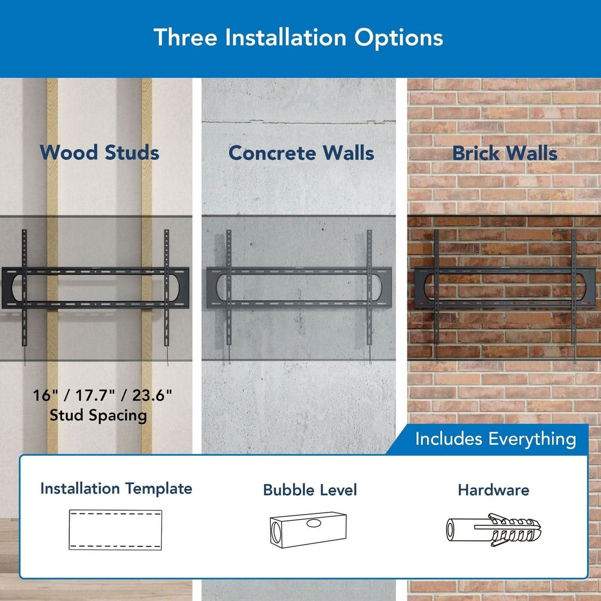 Black TV Mount - Heavy Duty XXL Fixed TV Wall Mount - Mount-It! - MI-14008