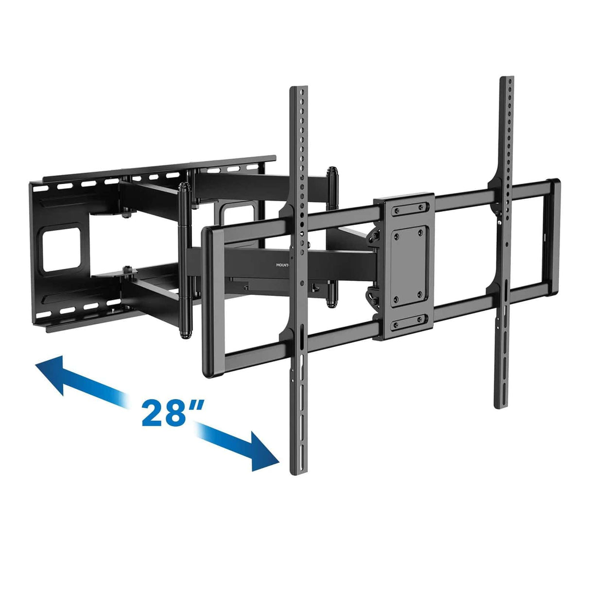 The Mount-It! Heavy Duty Full Motion TV Wall Mount features adjustable arms with a 28-inch max extension, plus vertical and horizontal metal bars for secure support of your flat-screen TV.