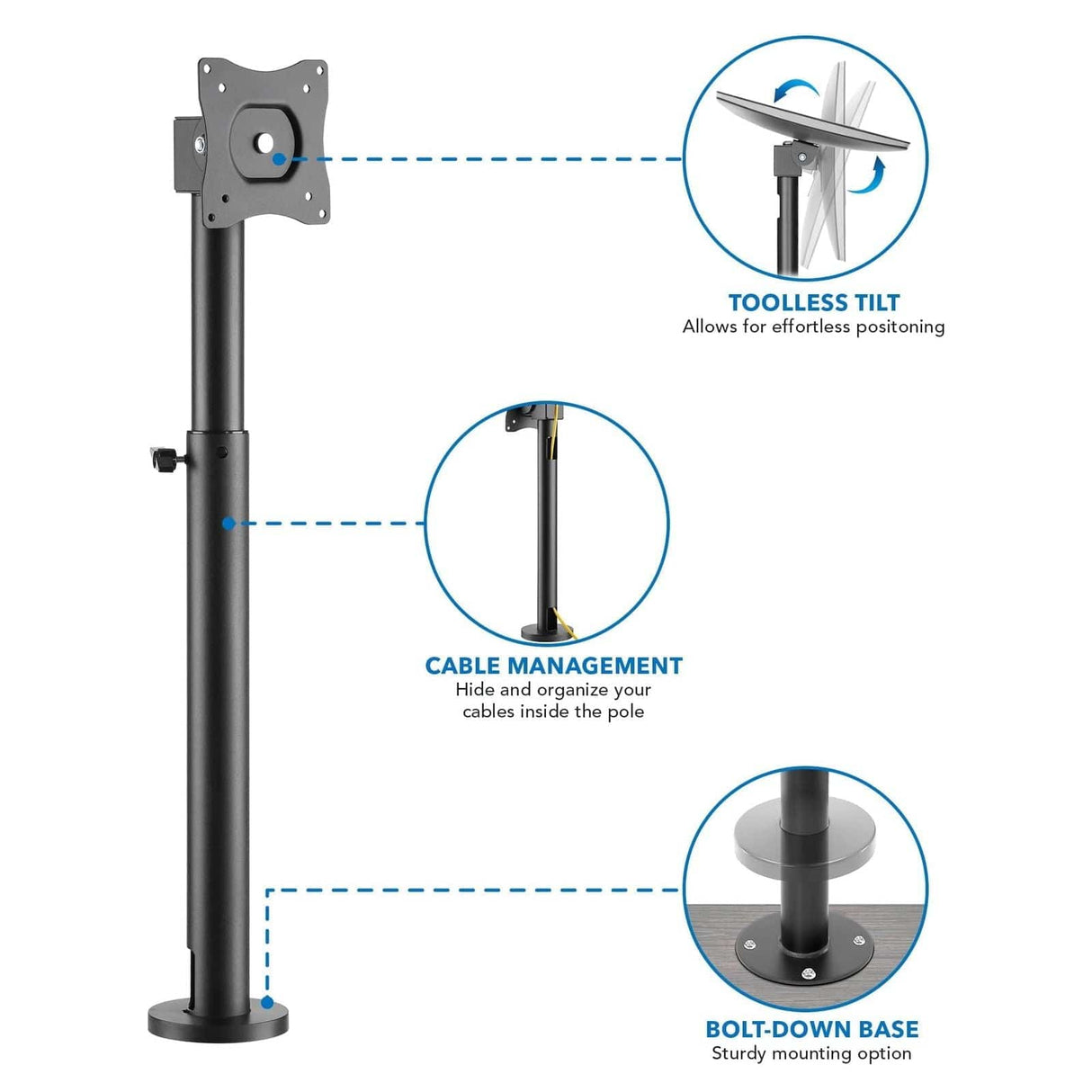 Height Adjustable Point of Sale (POS) Monitor Mount Black Monitor Mount - Height Adjustable Point of Sale (POS) Monitor Mount - Mount-It! - MI-3796