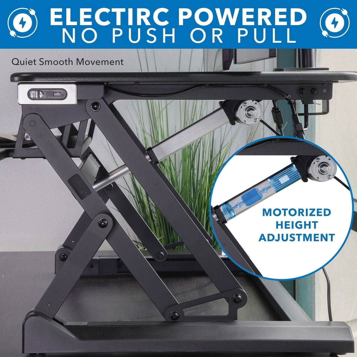 Black Desk Converters - Large Electric Sit-Stand Desk Converter with Dual Monitor Mount - Mount-It! - MI-8054