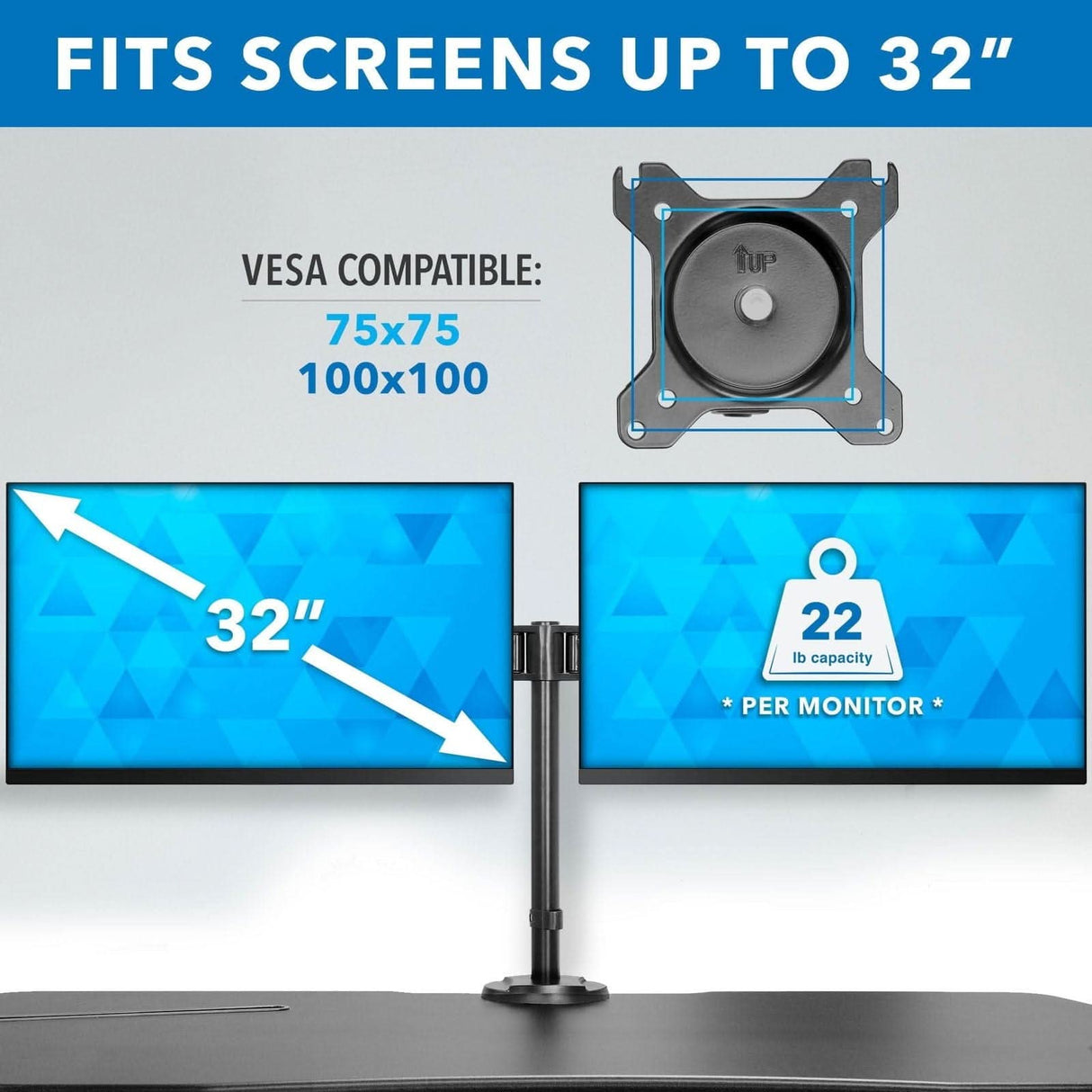 Black Desk Converters - Large Electric Sit-Stand Desk Converter with Dual Monitor Mount - Mount-It! - MI-8054