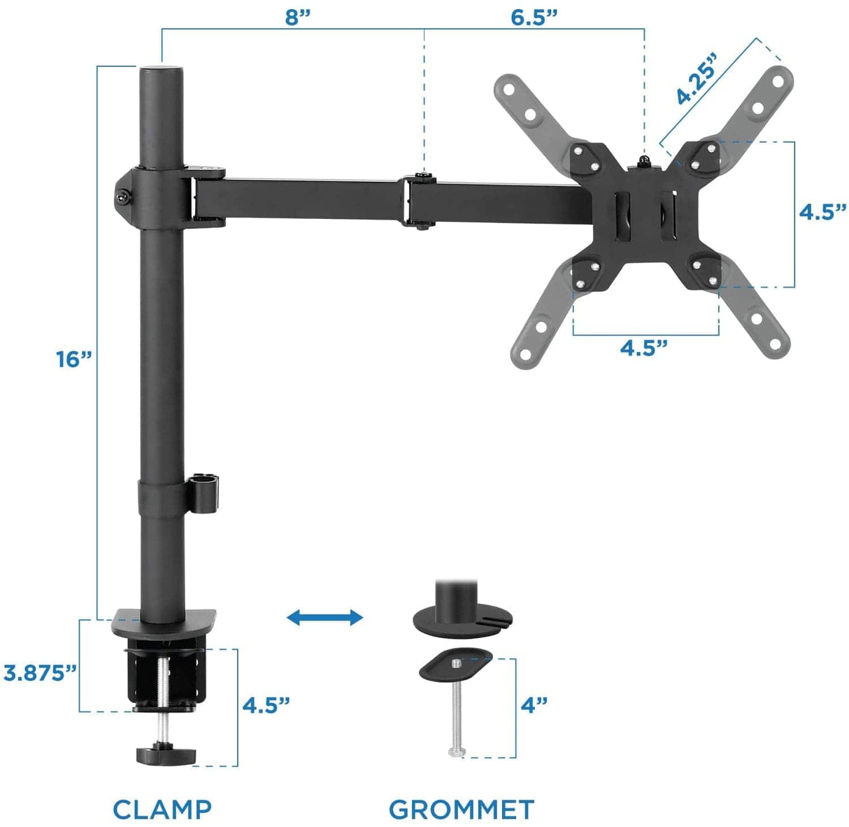 Large Single Monitor Desk Mount Black Monitor Mount - Large Single Monitor Desk Mount - Mount-It! - MI-708