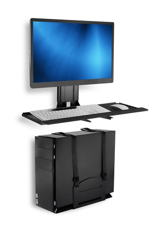 Black Wall Mounted Desk - Monitor and Keyboard Wall Mount with CPU Holder - Mount-It! - MI-7919 Black Wall Mounted Desk - Monitor and Keyboard Wall Mount with CPU Holder - Mount-It! - MI-7919
