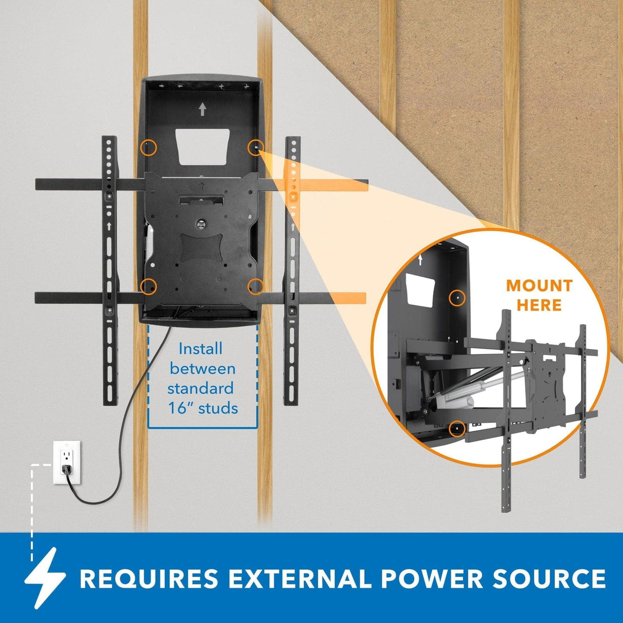 Motorized Fireplace TV Mount With Recessed Base Black TV Mount - Motorized Fireplace TV Mount With Recessed Base - Mount-It! - MI-302