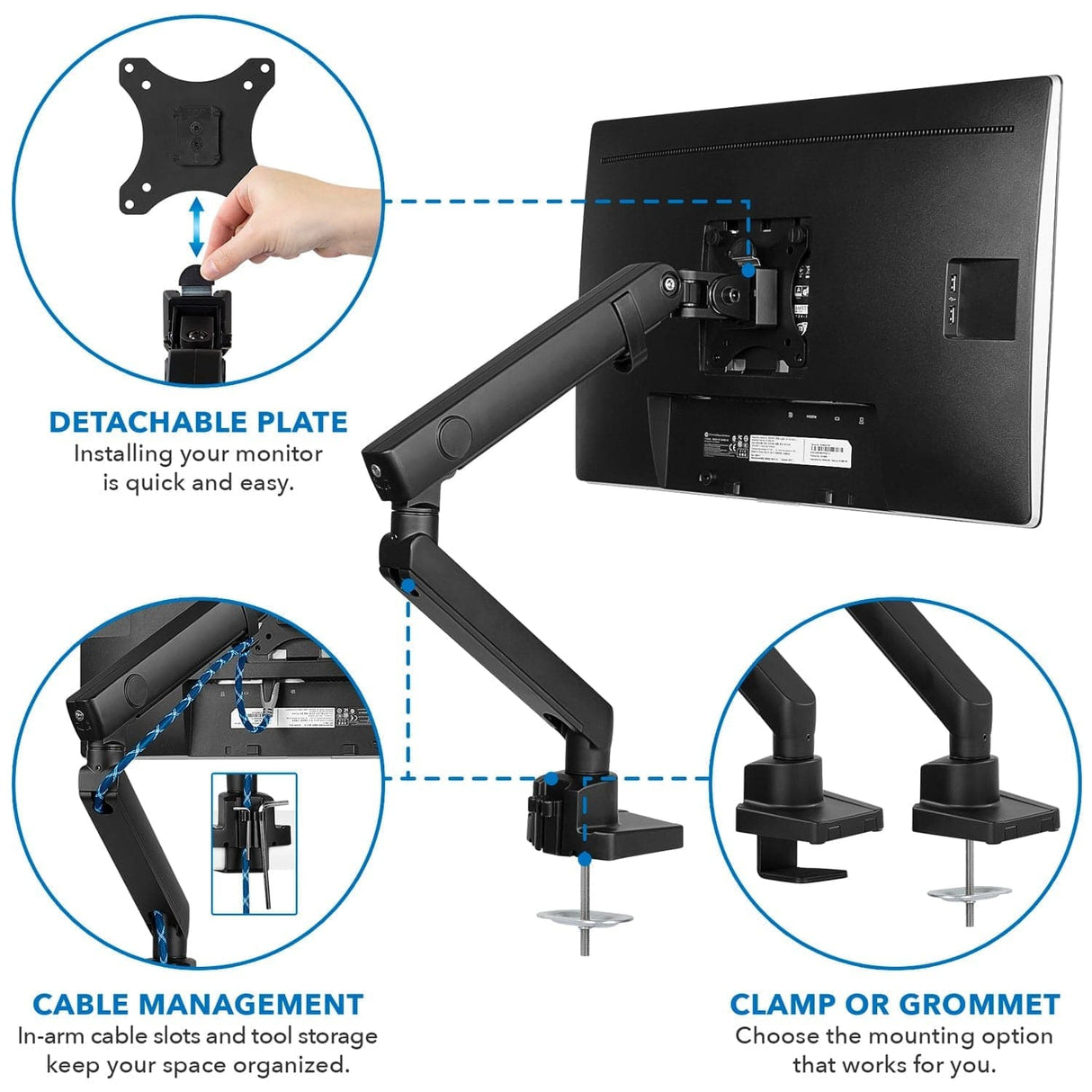 Single Monitor Desk Mount Black Monitor Mount - Single Monitor Desk Mount - Mount-It! - MI-2671