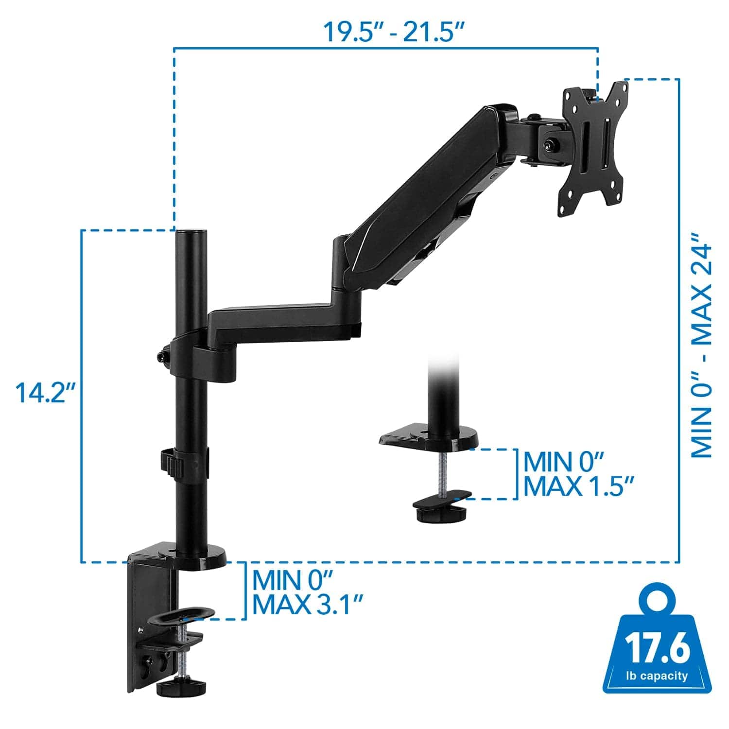 Black Monitor Mount - Single Monitor Desk Mount with Pole - Mount-It! - MI-4761