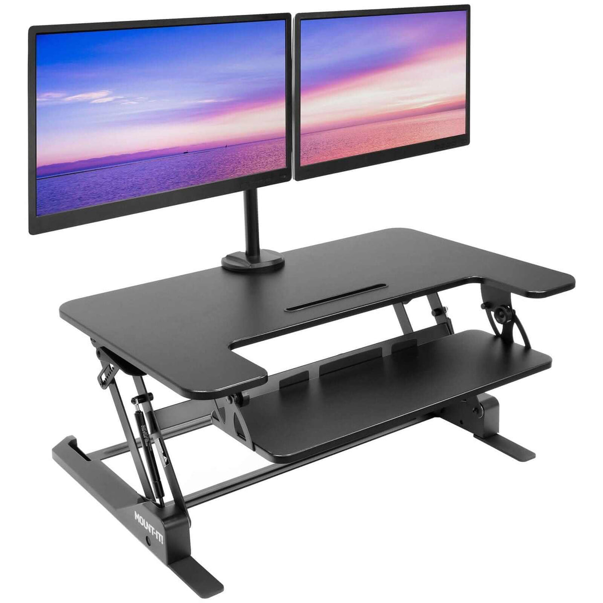 Sit-Stand Desk Converter with Dual Monitor Mount Black Desk Converters - Sit-Stand Desk Converter with Dual Monitor Mount - Mount-It! - MI-7934