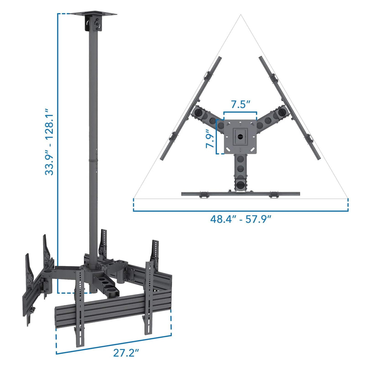 Triple TV Display Ceiling Mount Black TV Mount - Triple TV Display Ceiling Mount - Mount-It! - MI-515