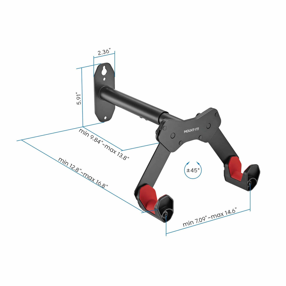 Bike Wall Mount with Adjustable Angle Black Bicycle Mount - WheelsUp Series Bike Wall Mount with Adjustable Angle - Mount-It! - MI-9022