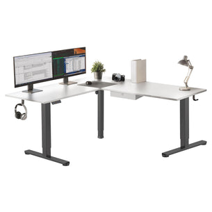 Black / White Standing Desk - XL Electric Height Adjustable Corner Standing Desk - Mount-It! - MI-15026 Black / White Standing Desk - XL Electric Height Adjustable Corner Standing Desk - Mount-It! - MI-15026