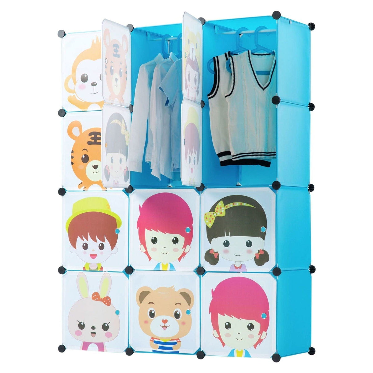 Children's Portable Clothes Closet Rack with XL Storage Cubes Blue Storage - Children's Portable Clothes Closet Rack with XL Storage Cubes - Mount-It! - WI-4032XL