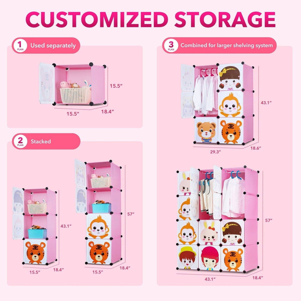 Children's Portable Clothes Closet Rack with XL Storage Cubes Storage - Children's Portable Clothes Closet Rack with XL Storage Cubes - Mount-It! -