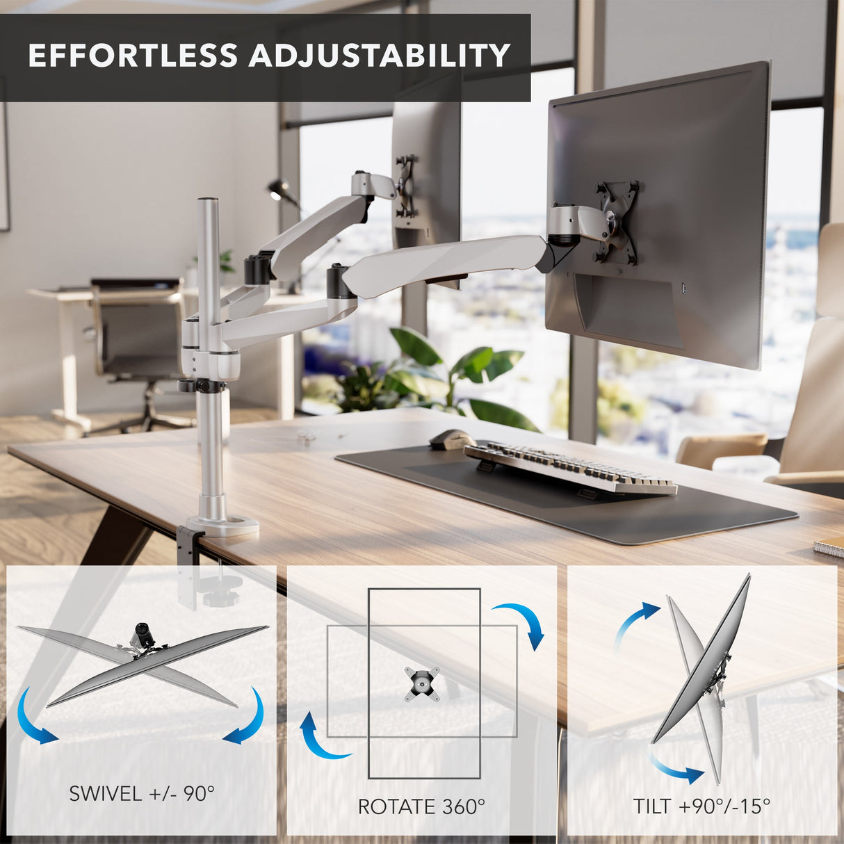 Full Motion Dual Monitor Desk Mount with Gas Spring Arms Monitor Mount - CLiX Series Full Motion Dual Monitor Desk Mount with Gas Spring Arms - Mount-It! -