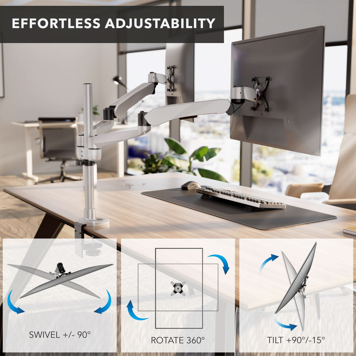 Monitor Mount - CLiX Series Full Motion Dual Monitor Desk Mount with Gas Spring Arms - Mount-It! -