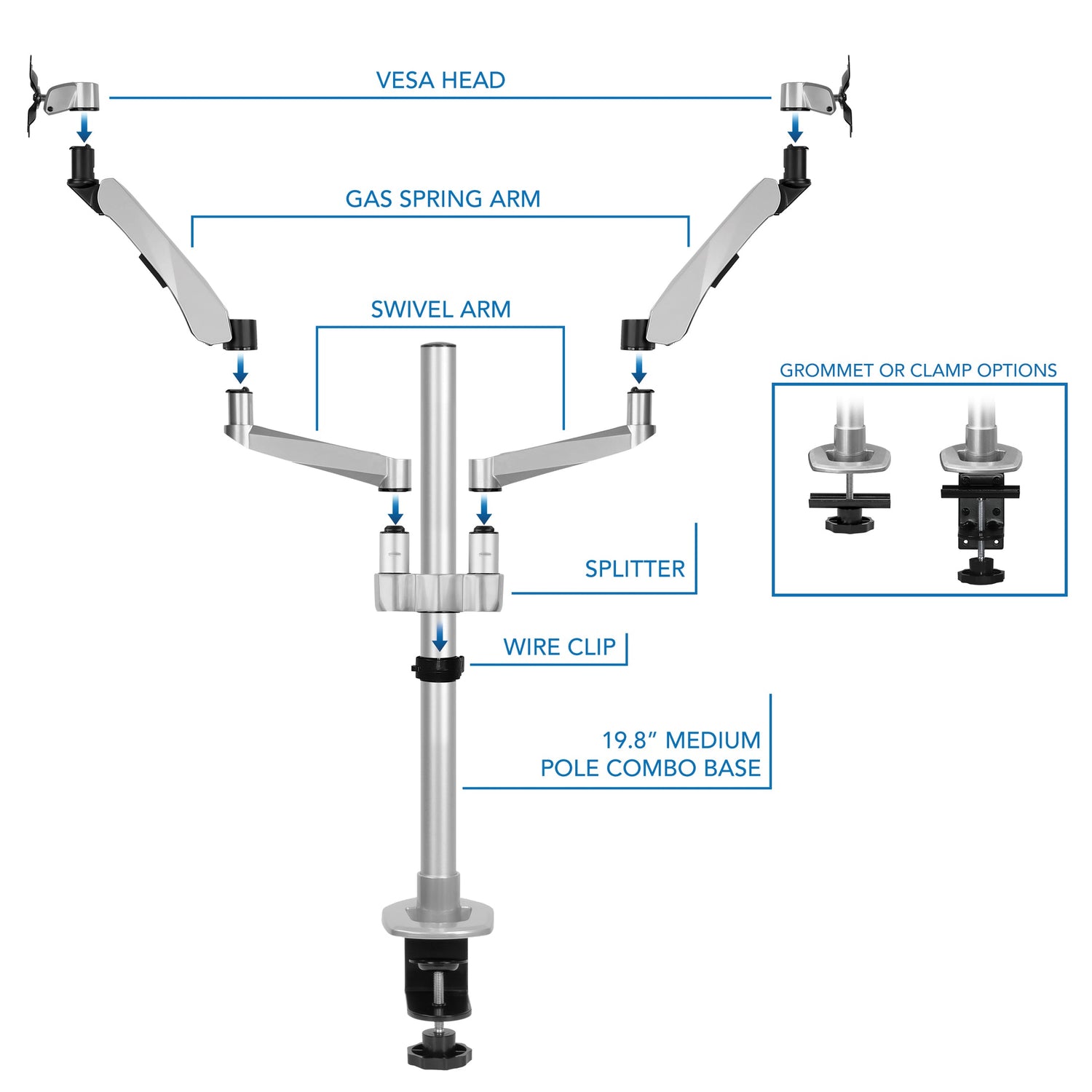 Monitor Mount - CLiX Series Full Motion Dual Monitor Desk Mount with Gas Spring Arms - Mount-It! -