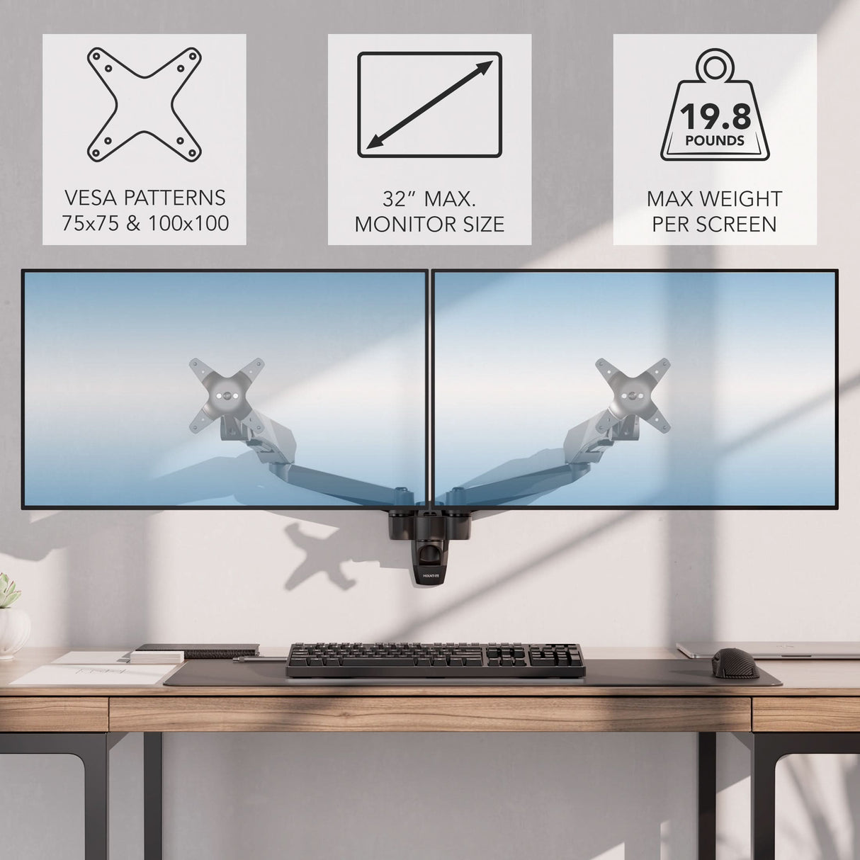 Monitor Mount - CLiX Series Full Motion Dual Monitor Wall Mount with Gas Spring Arms - Mount-It! -