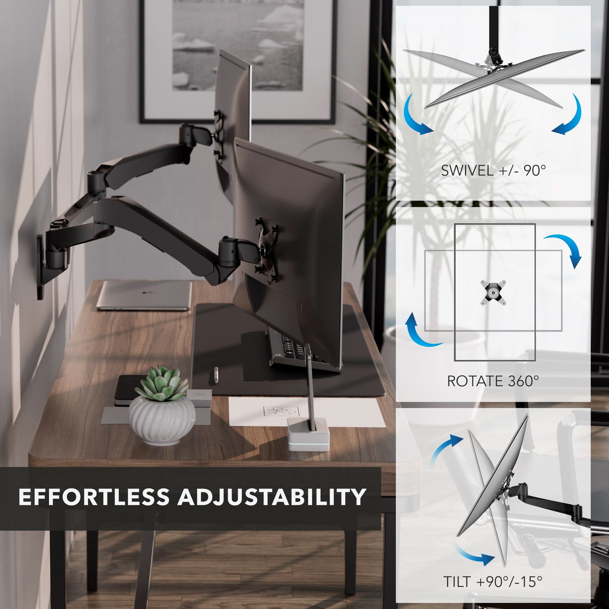 Monitor Mount - CLiX Series Full Motion Dual Monitor Wall Mount with Gas Spring Arms - Mount-It! -