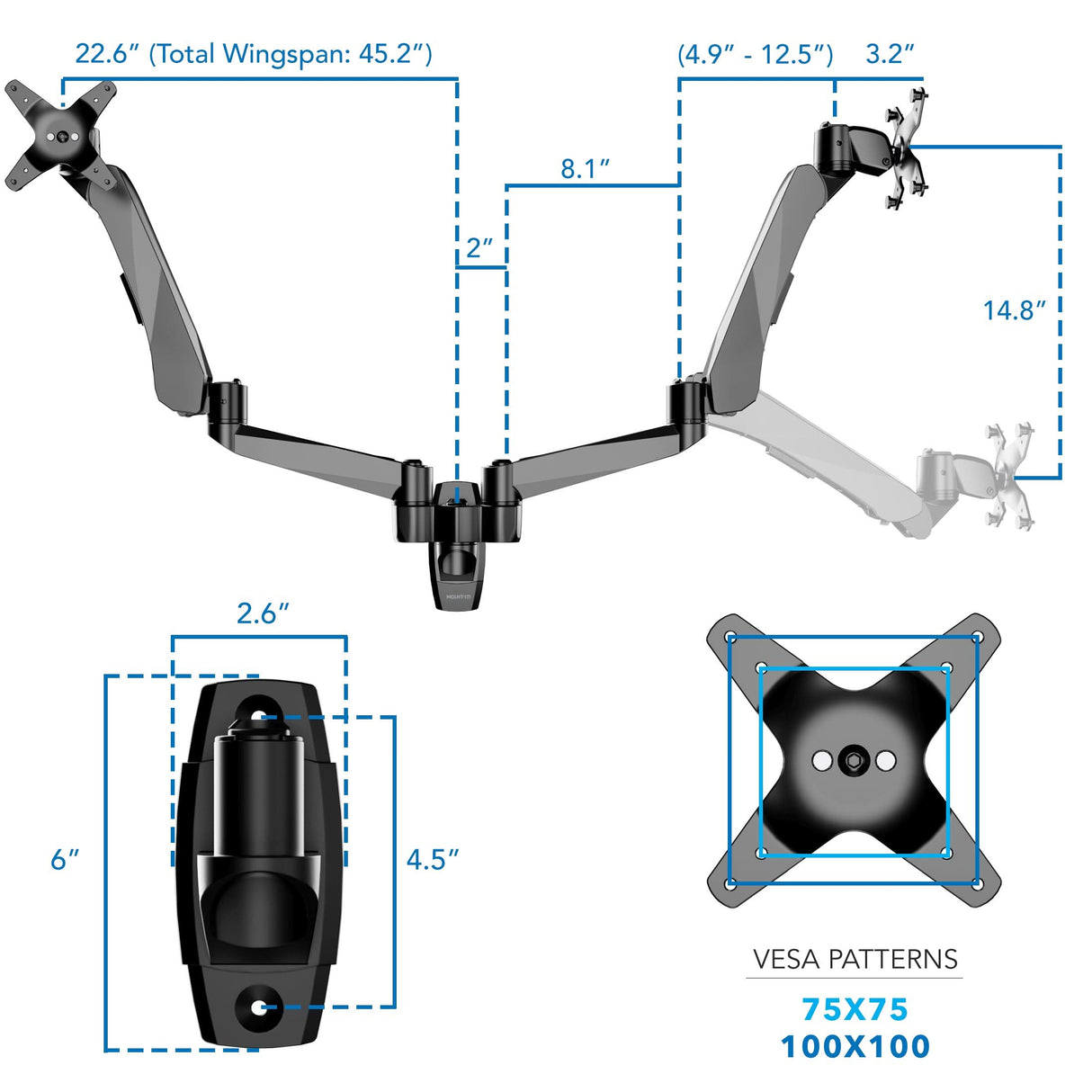 Monitor Mount - CLiX Series Full Motion Dual Monitor Wall Mount with Gas Spring Arms - Mount-It! -