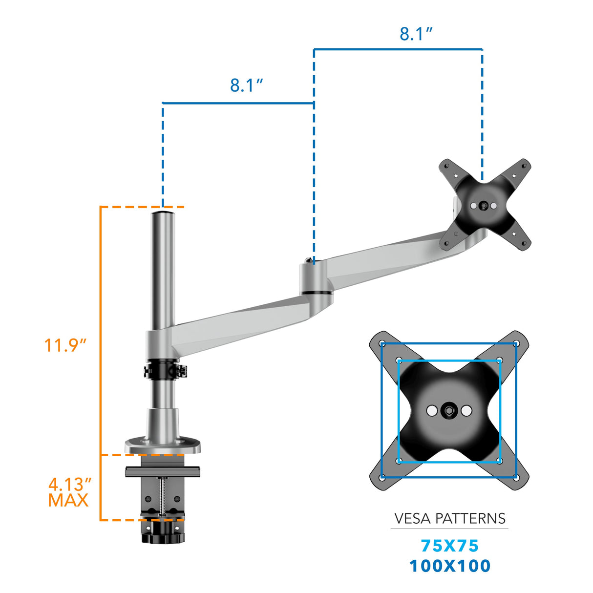 Full Motion Single Monitor Desk Mount Monitor Mount - CLiX Series Full Motion Single Monitor Desk Mount - Mount-It! -