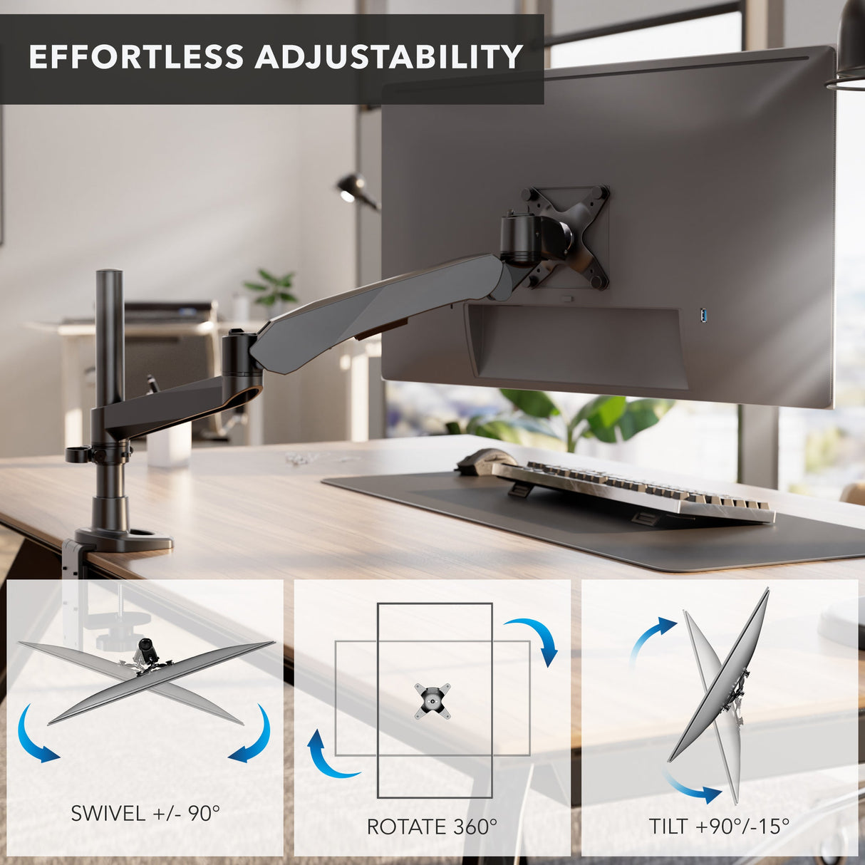 Full Motion Single Monitor Desk Mount with Gas Spring Arm Monitor Mount - CLiX Series Full Motion Single Monitor Desk Mount with Gas Spring Arm - Mount-It! -