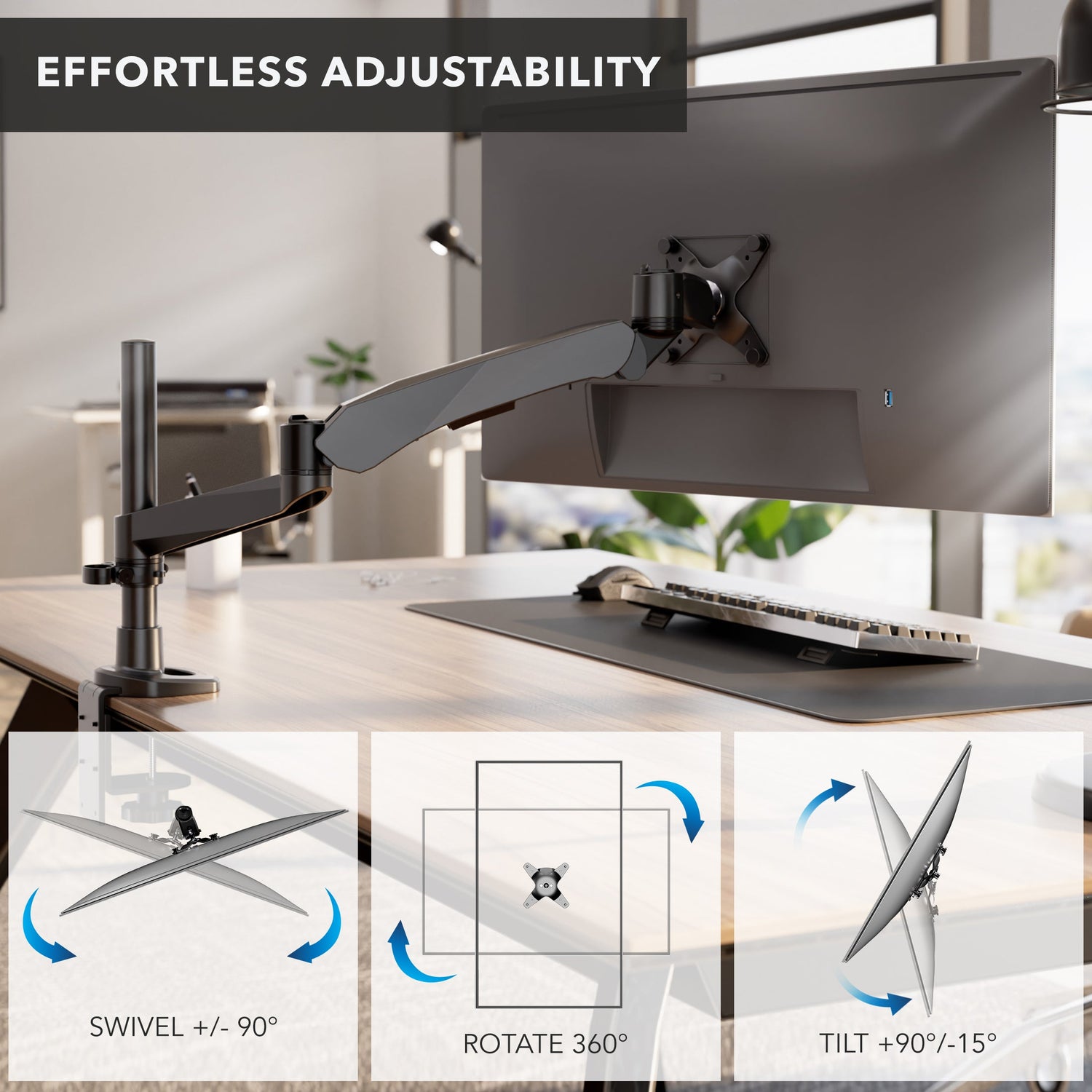 Monitor Mount - CLiX Series Full Motion Single Monitor Desk Mount with Gas Spring Arm - Mount-It! -