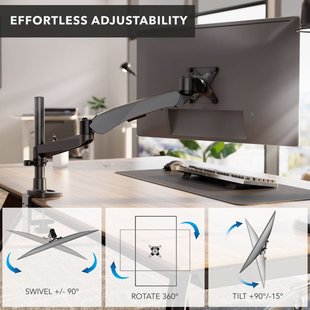 Monitor Mount - CLiX Series Full Motion Single Monitor Desk Mount with Gas Spring Arm - Mount-It! -