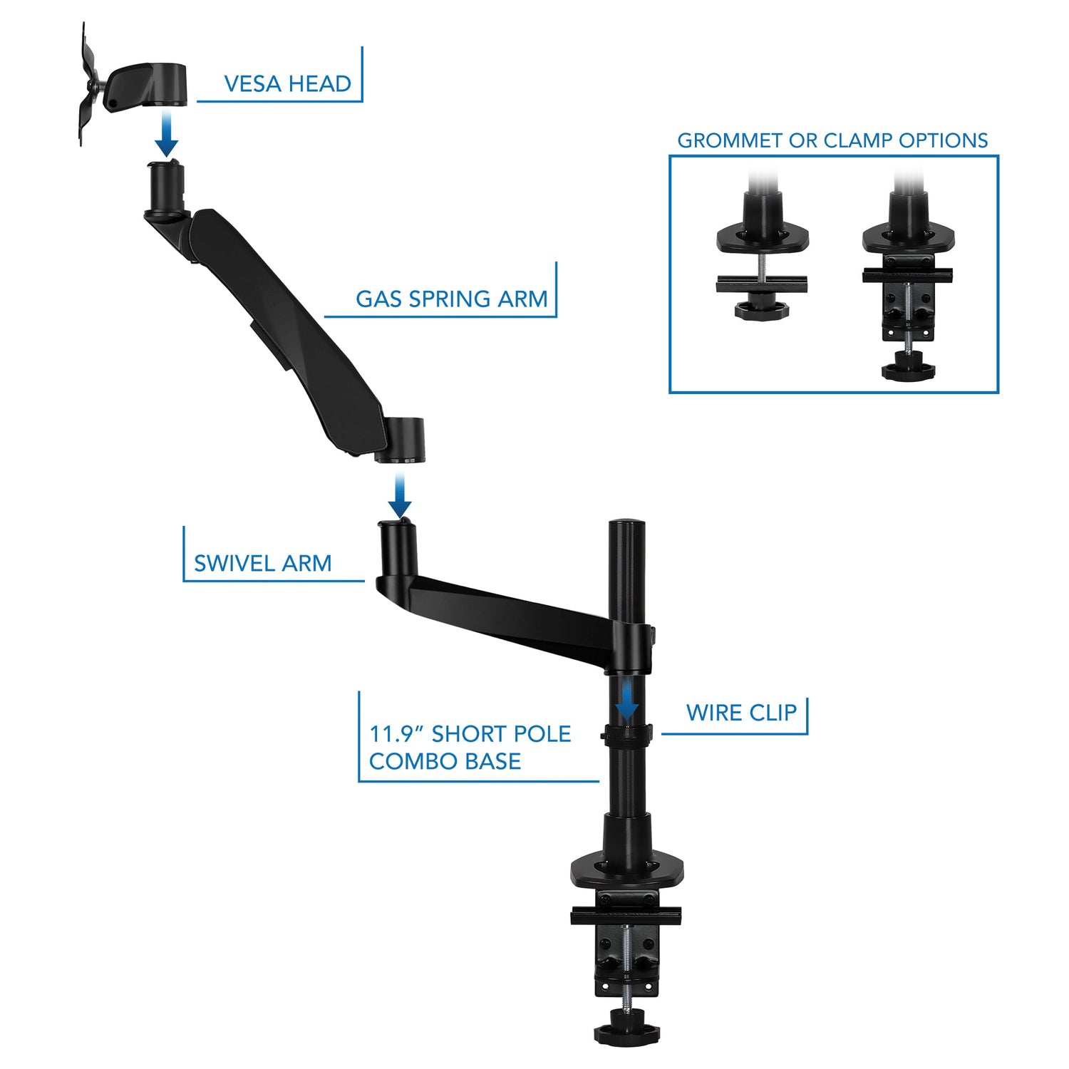 Monitor Mount - CLiX Series Full Motion Single Monitor Desk Mount with Gas Spring Arm - Mount-It! -