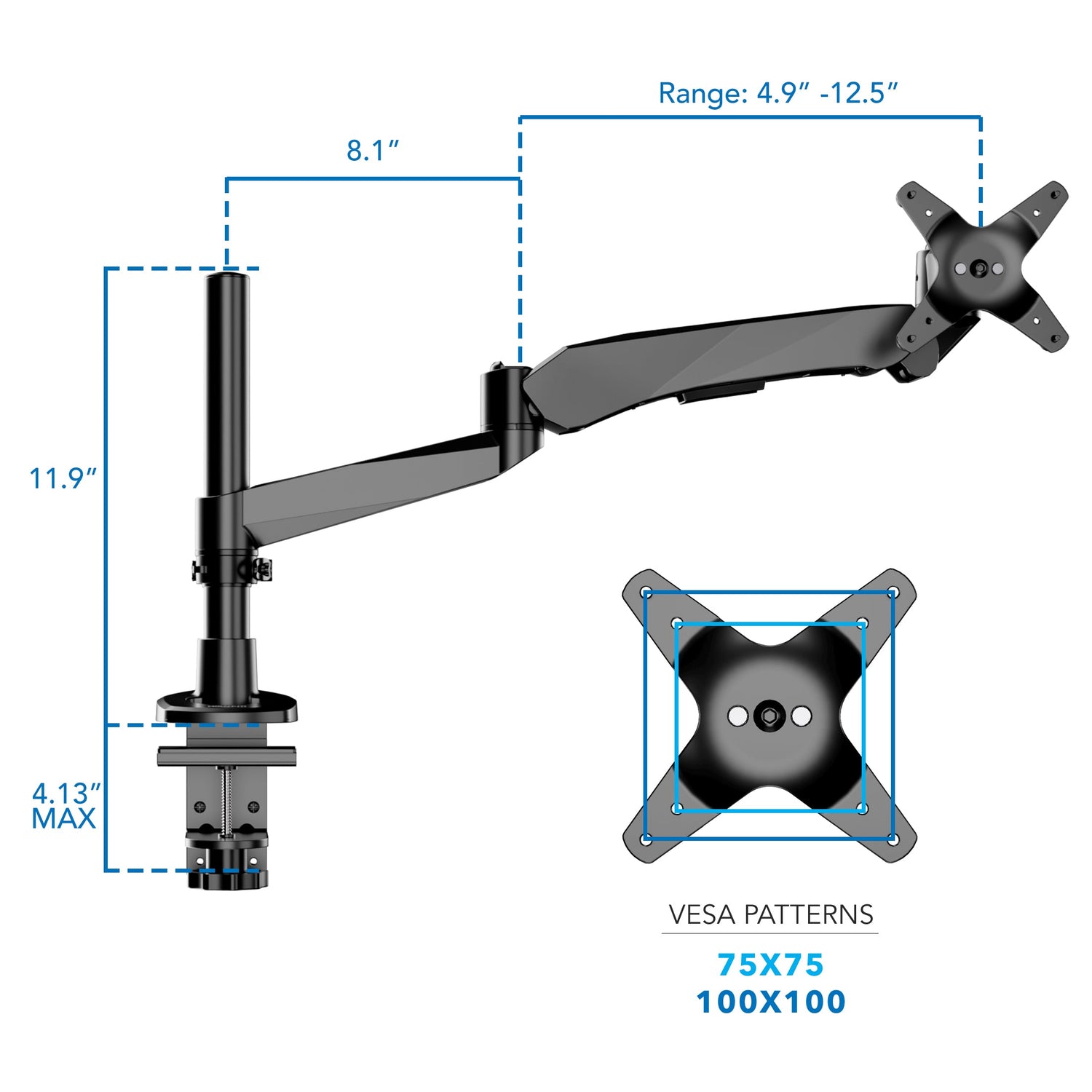 Monitor Mount - CLiX Series Full Motion Single Monitor Desk Mount with Gas Spring Arm - Mount-It! -